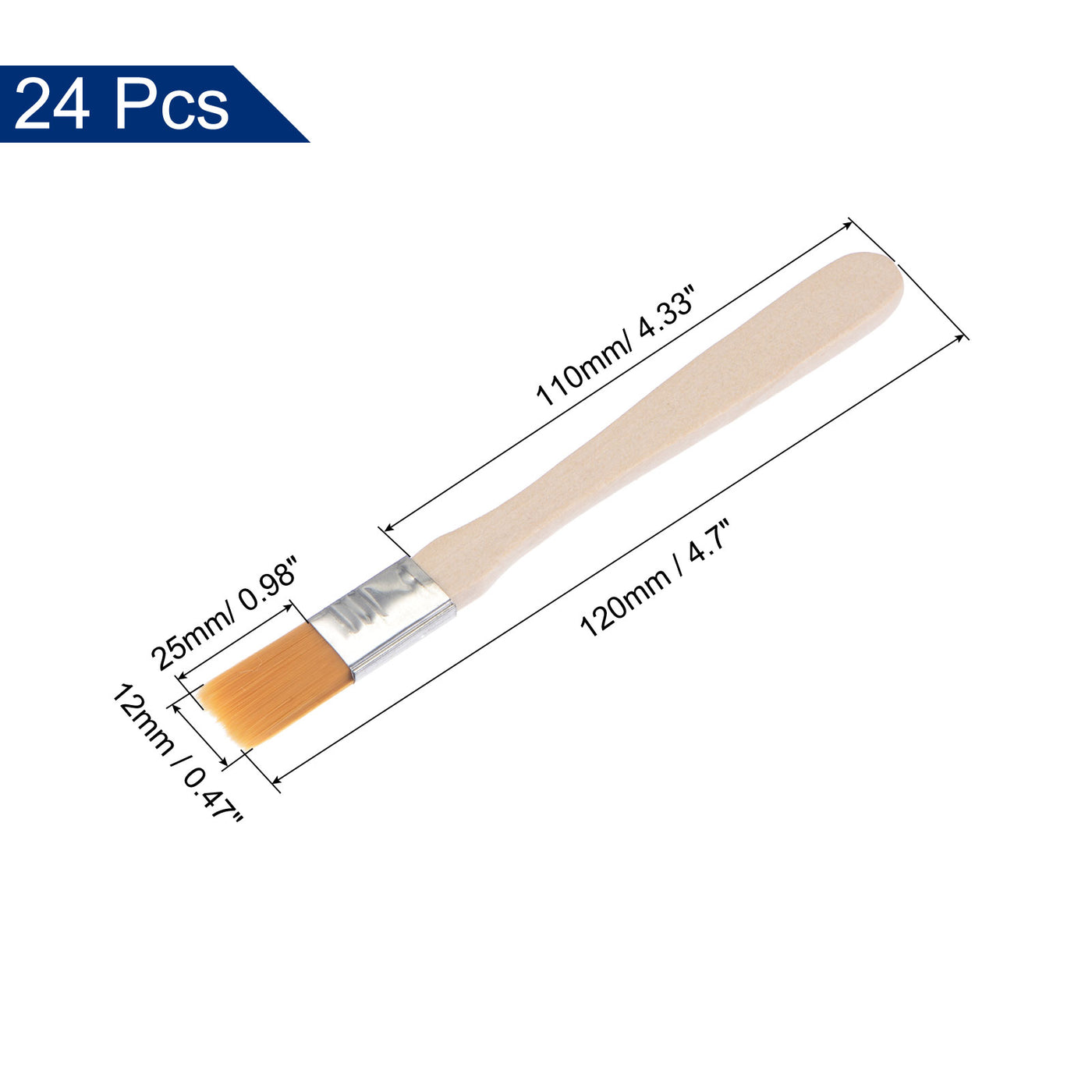 uxcell Uxcell 24Pcs 5" Paint Brush 0.5" Width Soft Nylon Bristle with Wood Handle for Wall, Cabinets, Fences