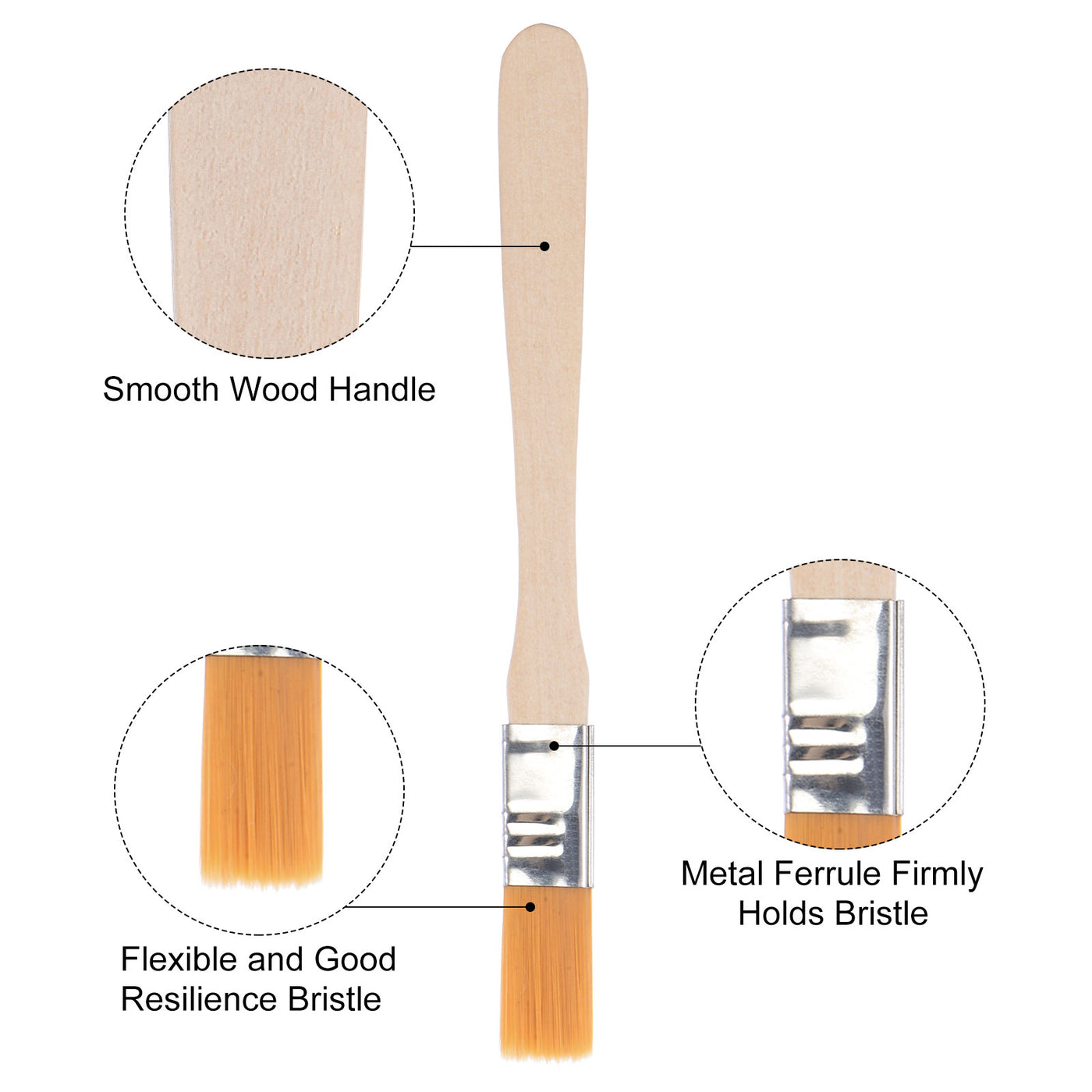 uxcell Uxcell 24Pcs 5" Paint Brush 0.5" Width Soft Nylon Bristle with Wood Handle for Wall, Cabinets, Fences