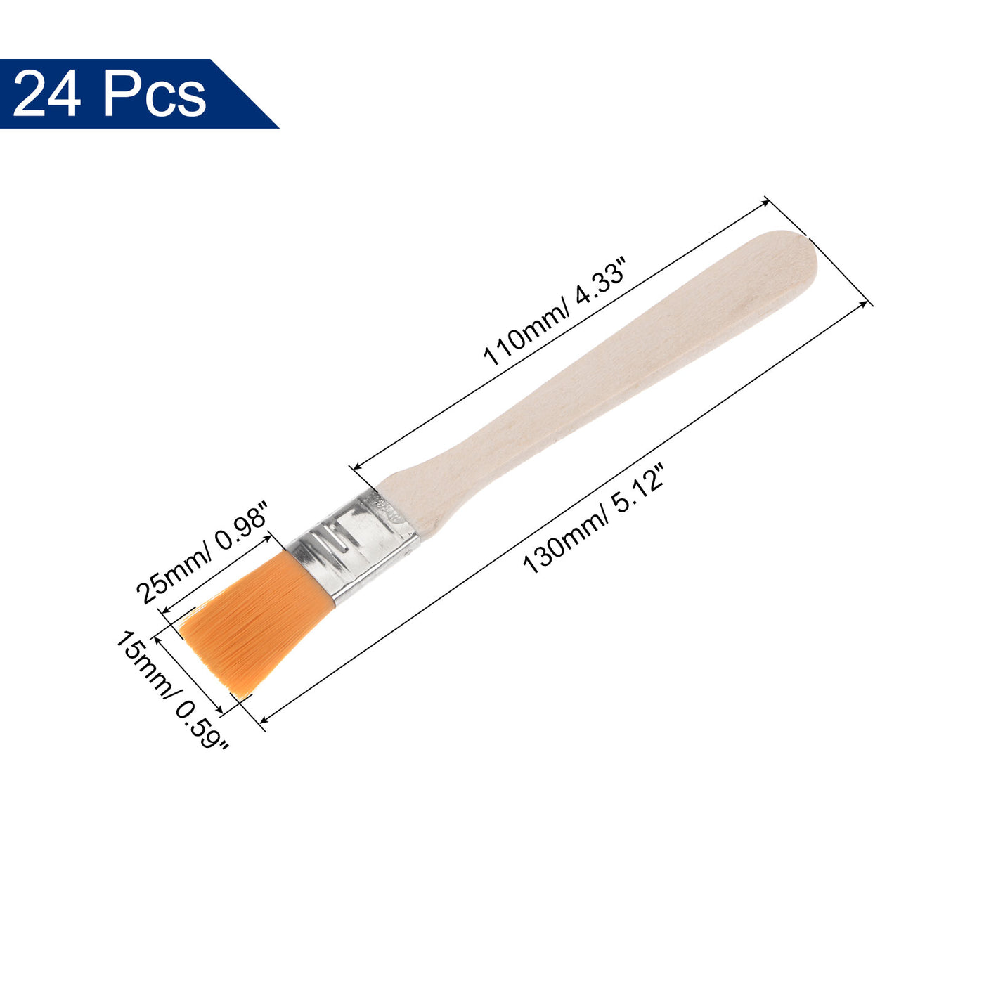 uxcell Uxcell 24Pcs 5" Paint Brush 0.6" Width Soft Nylon Bristle with Wood Handle for Wall, Cabinets, Fences