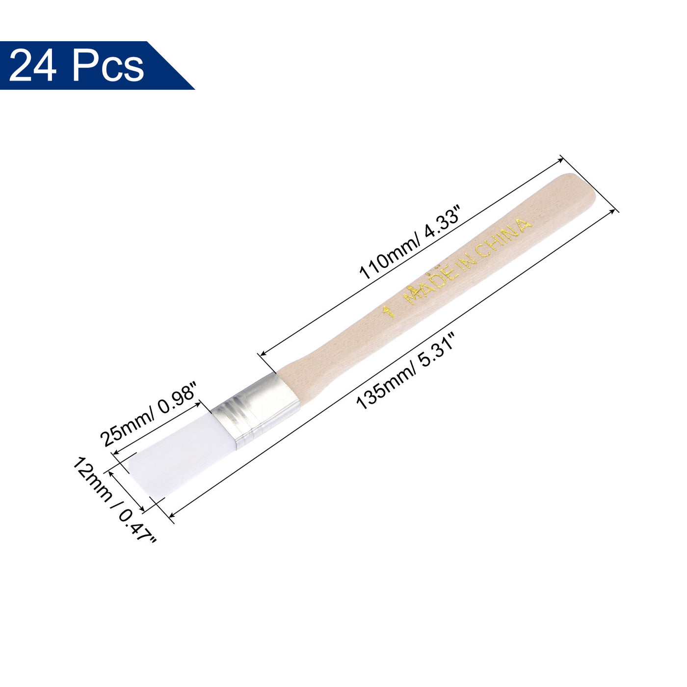 uxcell Uxcell 24Pcs 5.3" Paint Brush 0.5" Width Soft Nylon Bristle with Wood Handle for Wall, Cabinets, Fences White