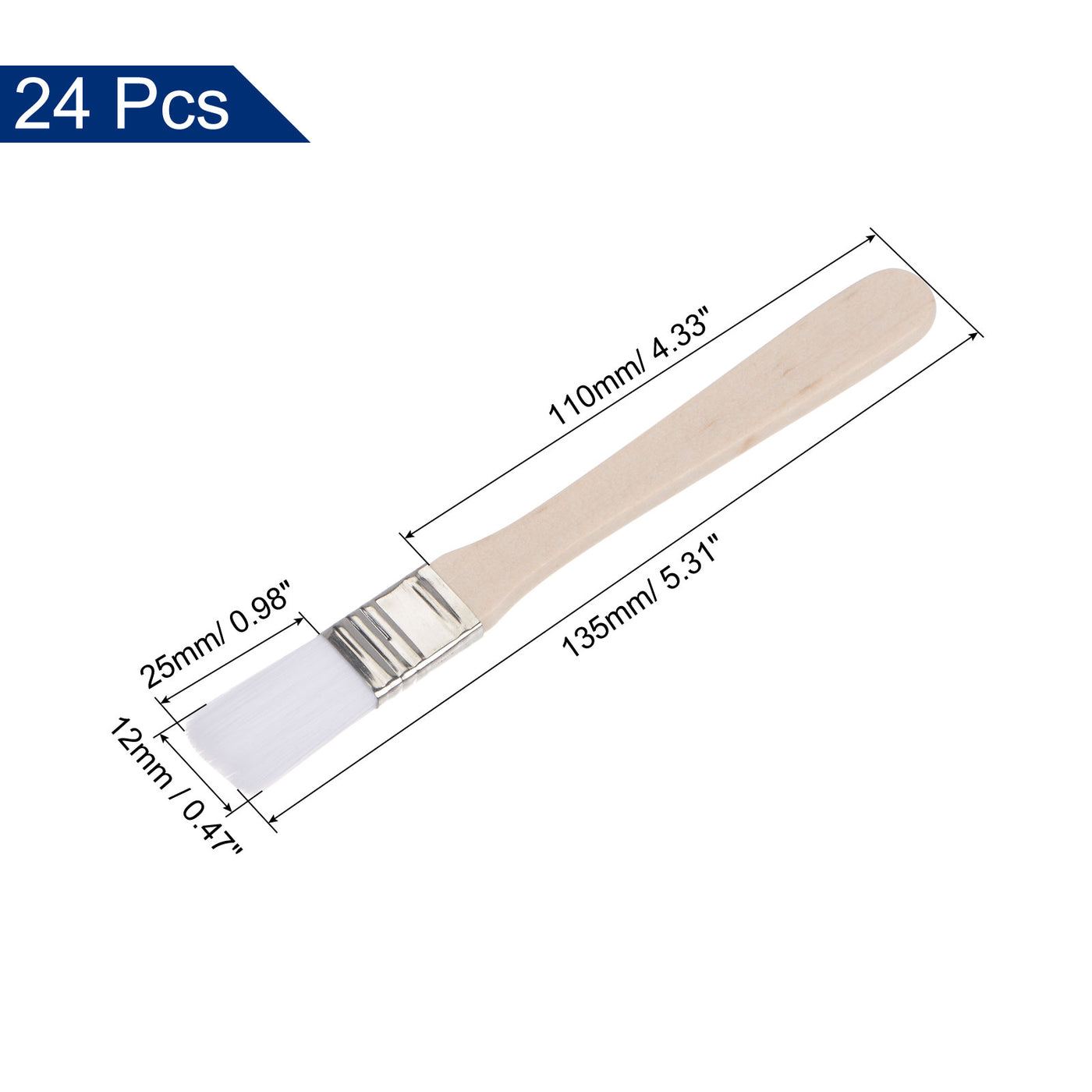 uxcell Uxcell 24Pcs 5.3" Paint Brush 0.6" Width Soft Nylon Bristle with Wood Handle for Wall, Cabinets, Fences White