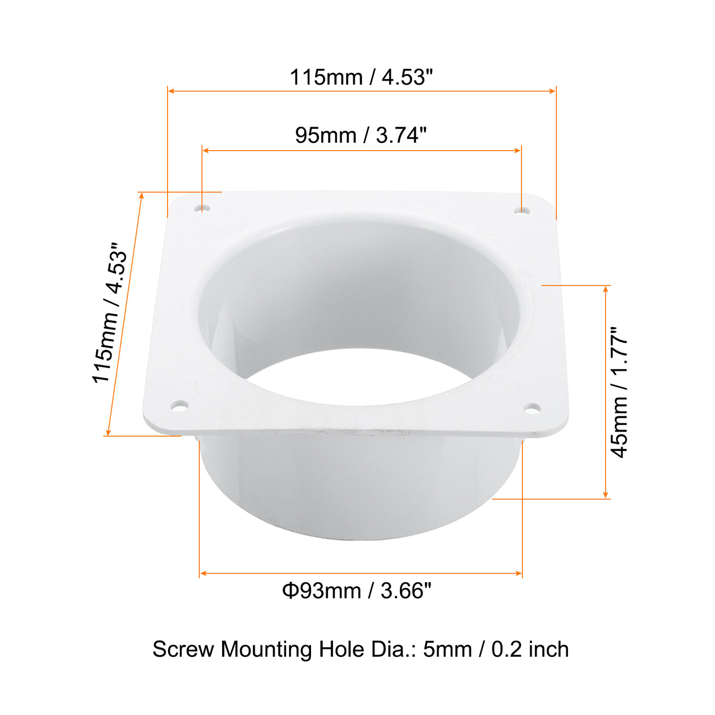 Harfington 4" Duct Connector Flange, Dryer Vent Wall Plate Square to Round Straight with Ducting Clamp for Air Heating Cooling Ventilation Exhaust Fan, White