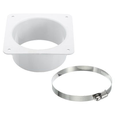 Harfington 4" Duct Connector Flange, Dryer Vent Wall Plate Square to Round Straight with Ducting Clamp for Air Heating Cooling Ventilation Exhaust Fan, White