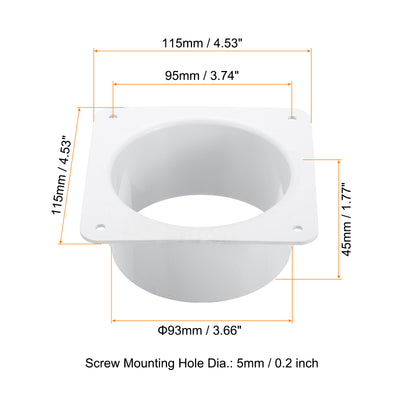 Harfington 4" Duct Connector Flange, 2 Pack Dryer Vent Wall Plate Square to Round Straight with Clamp for Air Heating Cooling Ventilation Exhaust Fan, White