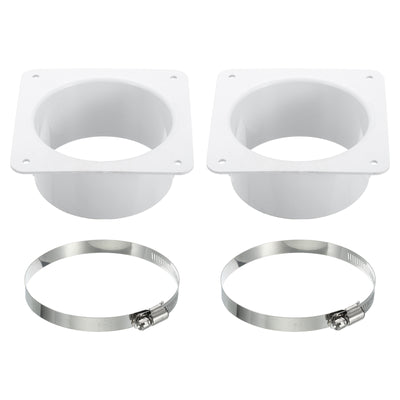 Harfington 4" Duct Connector Flange, 2 Pack Dryer Vent Wall Plate Square to Round Straight with Clamp for Air Heating Cooling Ventilation Exhaust Fan, White