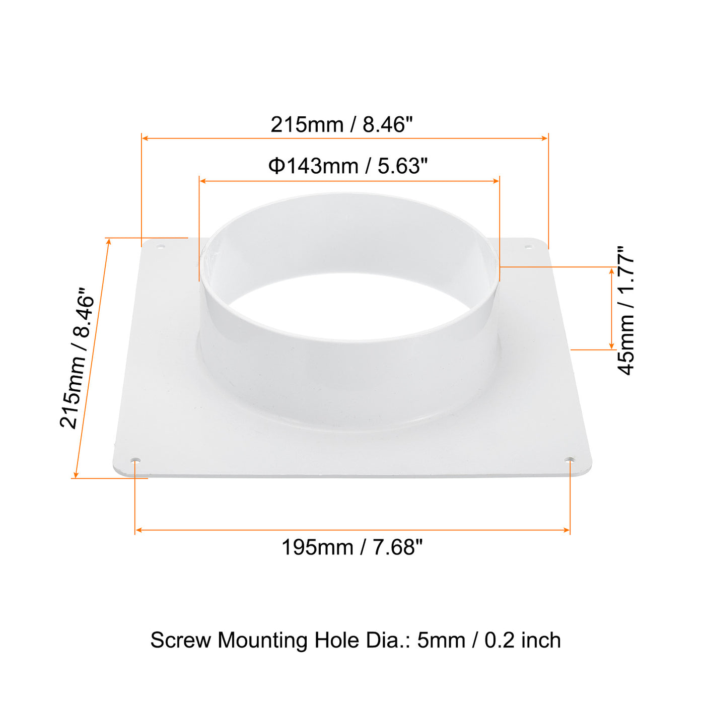 Harfington 6" Duct Connector Flange, Dryer Vent Wall Plate Square to Round Straight with Ducting Clamp for Air Heating Cooling Ventilation Exhaust Fan, White