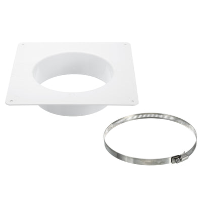 Harfington 6" Duct Connector Flange, Dryer Vent Wall Plate Square to Round Straight with Ducting Clamp for Air Heating Cooling Ventilation Exhaust Fan, White