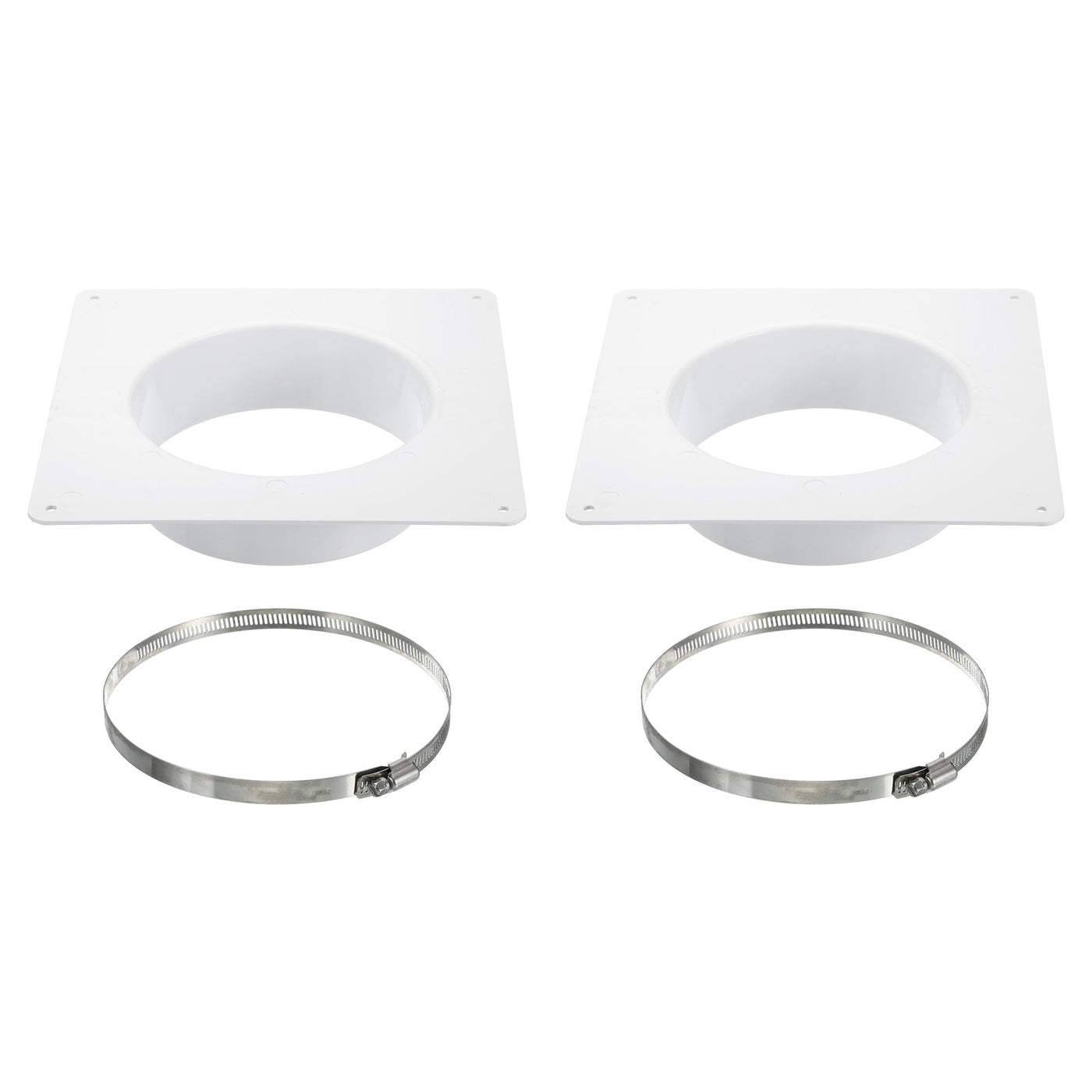 Harfington 6" Duct Connector Flange, 2 Pack Dryer Vent Wall Plate Square to Round Straight with Clamp for Air Heating Cooling Ventilation Exhaust Fan, White