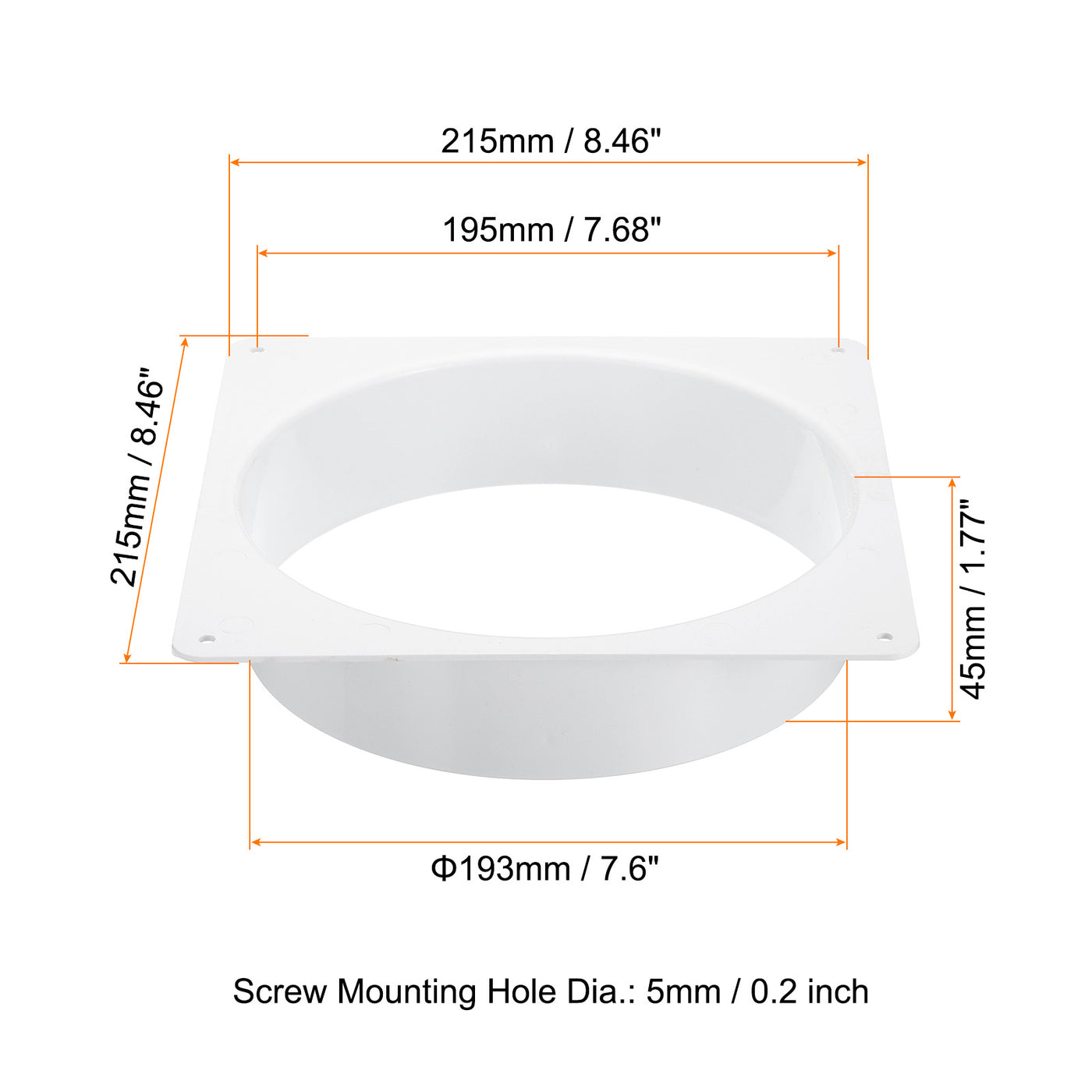 Harfington 8" Duct Connector Flange, Dryer Vent Wall Plate Square to Round Straight with Ducting Clamp for Air Heating Cooling Ventilation Exhaust Fan, White