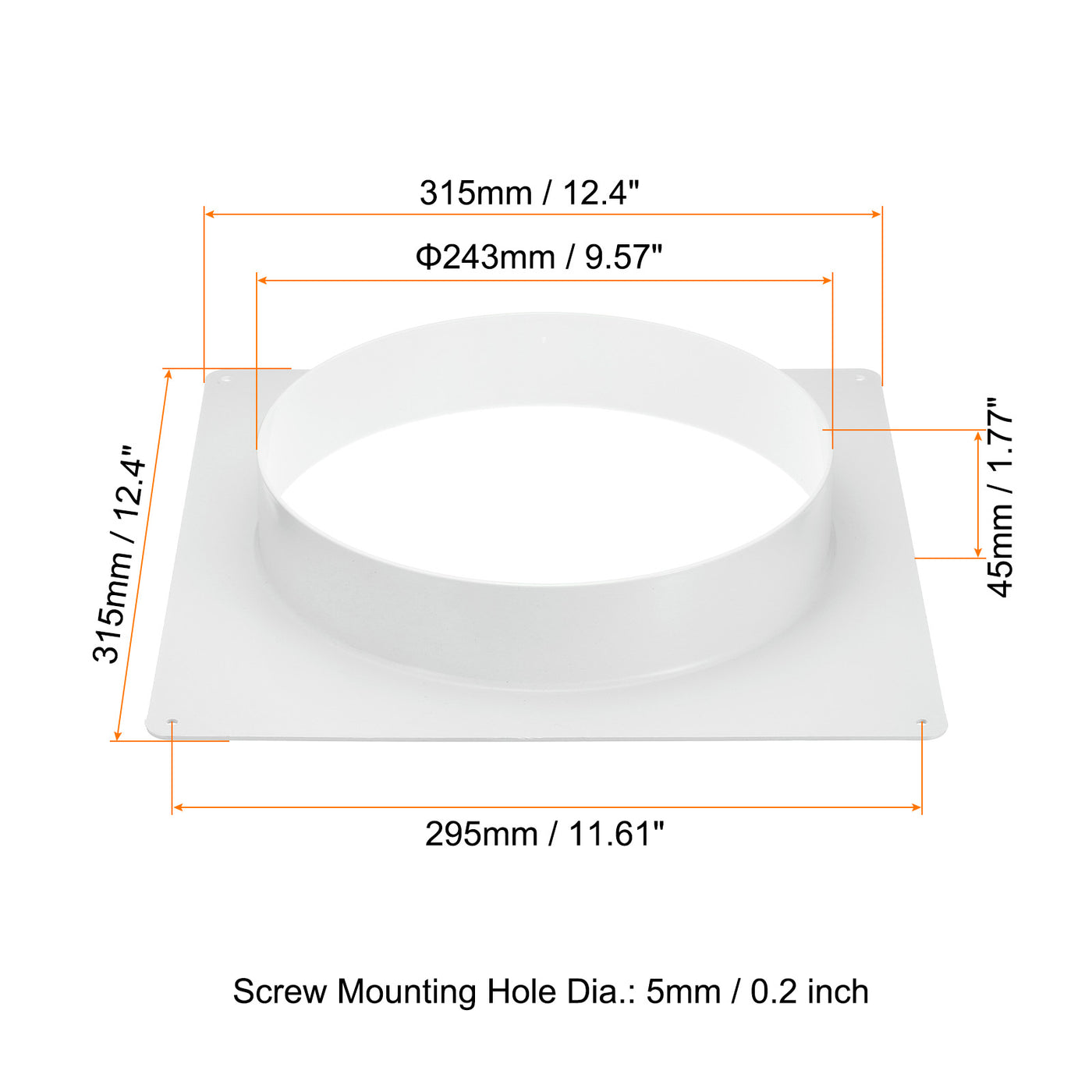 Harfington 10" Duct Connector Flange, Dryer Vent Wall Plate Square to Round Straight with Ducting Clamp for Air Heating Cooling Ventilation Exhaust Fan, White