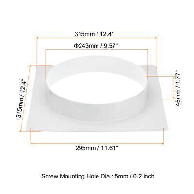 Harfington 10" Duct Connector Flange, Dryer Vent Wall Plate Square to Round Straight with Ducting Clamp for Air Heating Cooling Ventilation Exhaust Fan, White