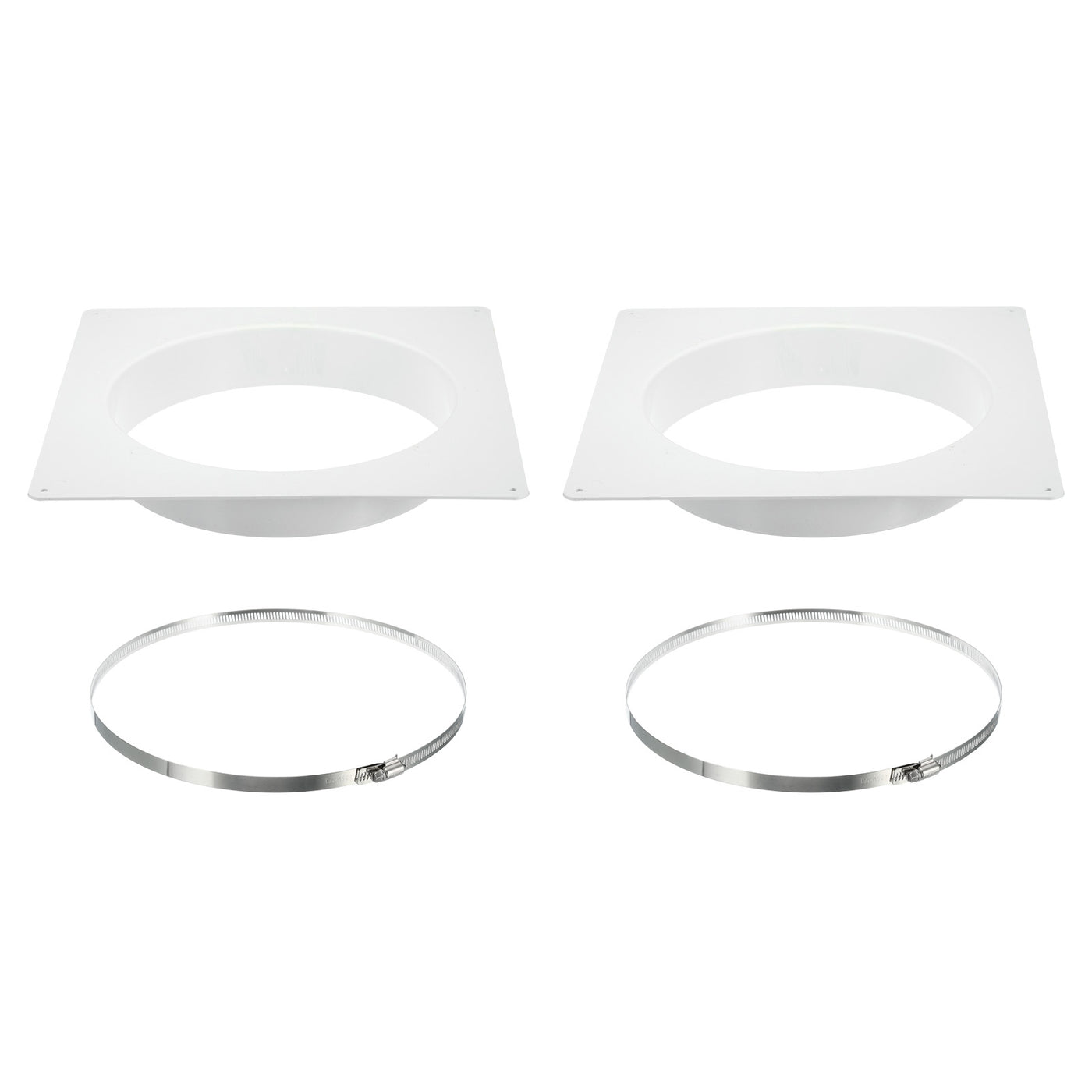 Harfington 10" Duct Connector Flange, 2 Pack Dryer Vent Wall Plate Square to Round Straight with Clamp for Air Heating Cooling Ventilation Exhaust Fan, White