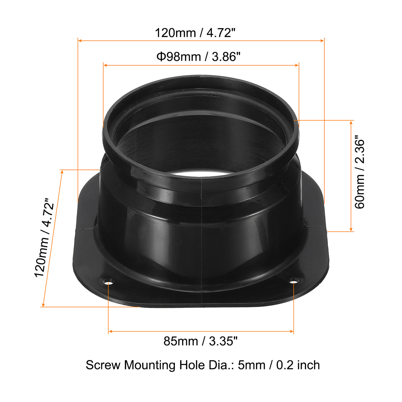 Harfington 4" Duct Connector Flange, Dryer Vent Wall Plate Square to Round Straight with Ducting Clamp for Air Heating Cooling Ventilation Exhaust Fan, Black