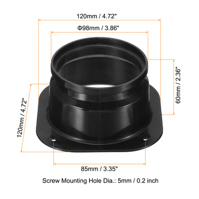 Harfington 4" Duct Connector Flange, Dryer Vent Wall Plate Square to Round Straight with Ducting Clamp for Air Heating Cooling Ventilation Exhaust Fan, Black