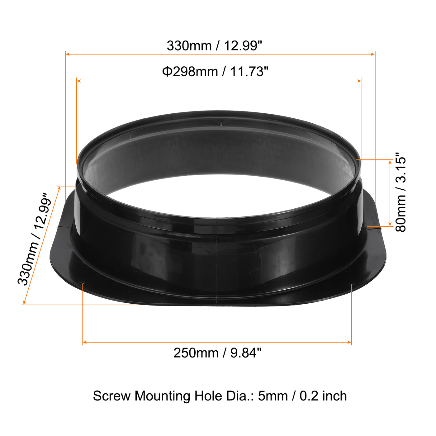 Harfington 12" Duct Connector Flange, Dryer Vent Wall Plate Square to Round Straight with Ducting Clamp for Air Heating Cooling Ventilation Exhaust Fan, Black