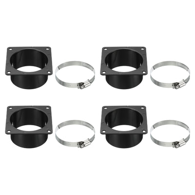 Harfington 3" Duct Connector Flange, 4 Pack Dryer Vent Wall Plate Square to Round Straight with Clamp for Air Heating Cooling Ventilation Exhaust Fan, Black