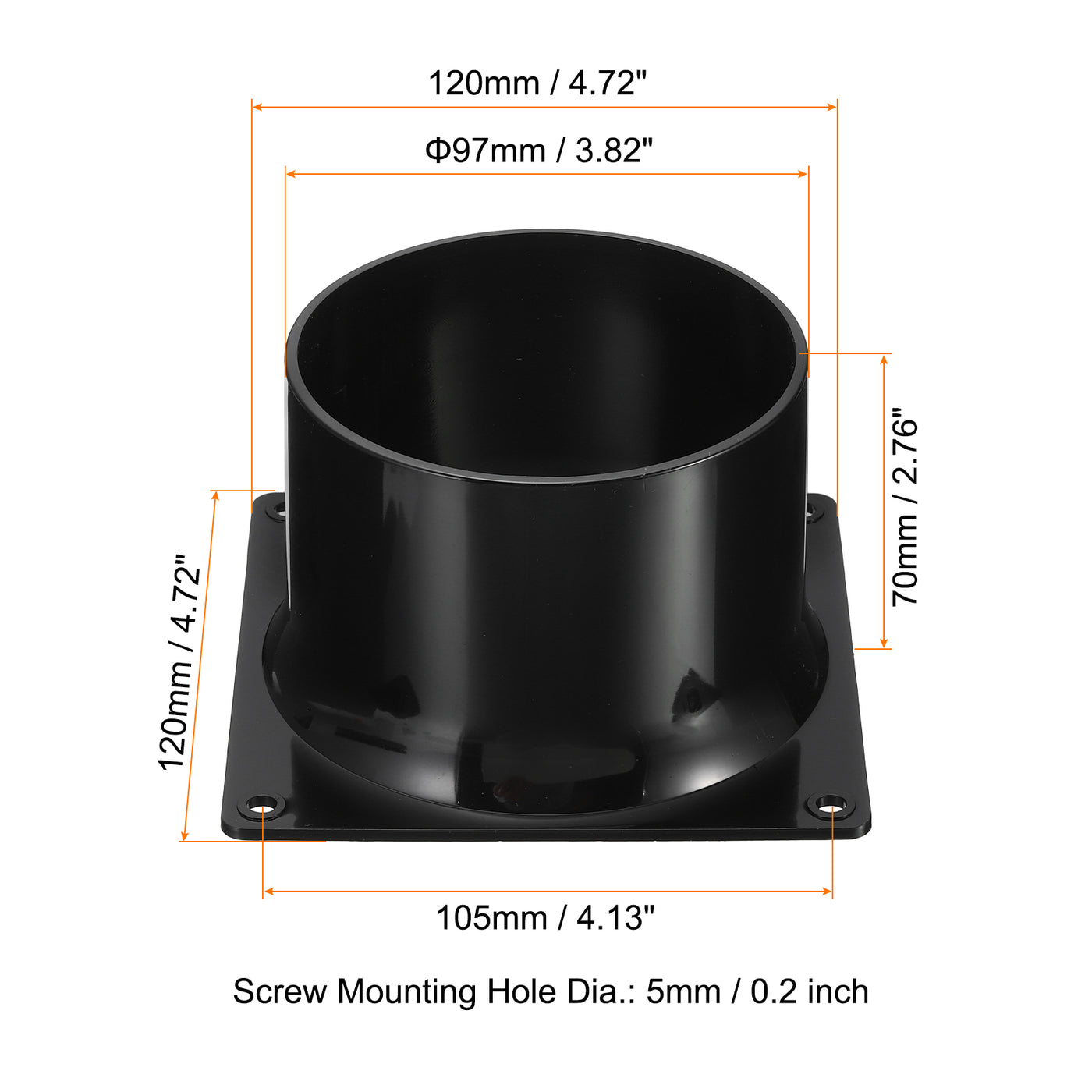 Harfington 4" Duct Connector Flange, 2 Pack Dryer Vent Wall Plate Square to Round Straight with Clamp for Air Heating Cooling Ventilation Exhaust Fan, Black