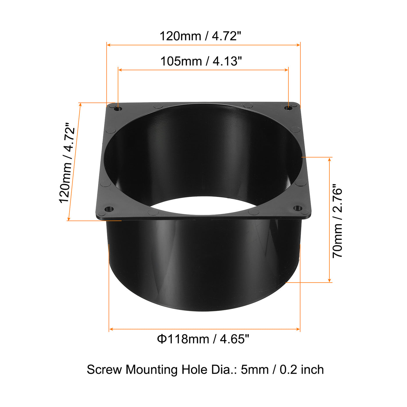 Harfington 5" Duct Connector Flange, 4 Pack Dryer Vent Wall Plate Square to Round Straight with Clamp for Air Heating Cooling Ventilation Exhaust Fan, Black