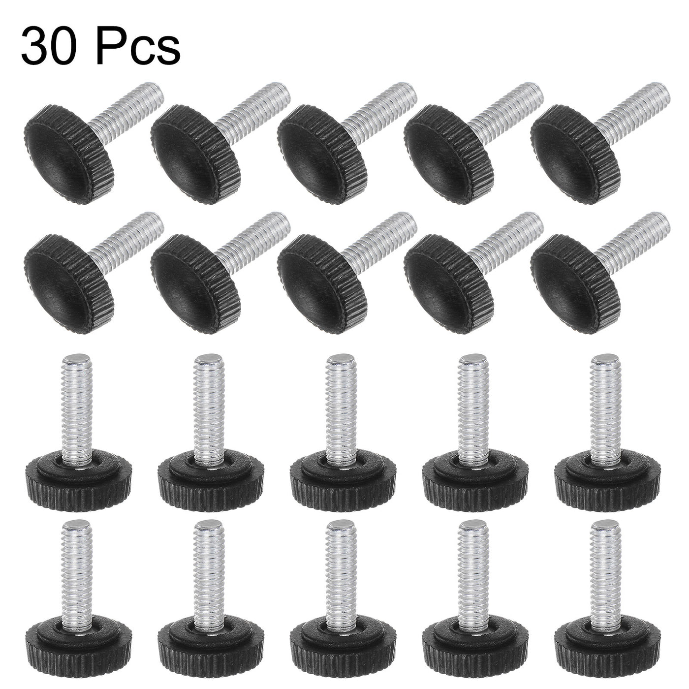 uxcell Uxcell 30pcs M4 x 16mm Metric Male Thread Knurled Knob Thumb Screw Clamping Knob Black