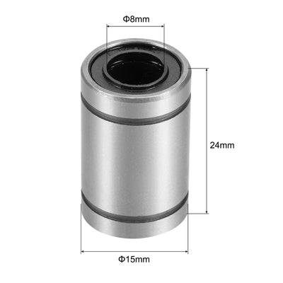 Harfington Uxcell 8pcs LM8UU Linear Ball Bearings, 8mm Bore 15mm OD 24mm Long Linear Bearing for CNC, 3D Printer