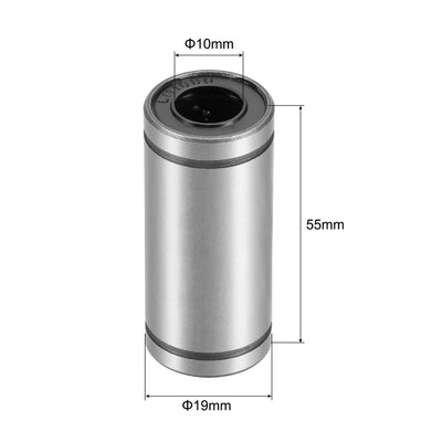 Harfington Uxcell 6pcs LM10LUU Linear Ball Bearings, 10mm Bore 19mm OD 55mm Long Linear Bearing for CNC, 3D Printer