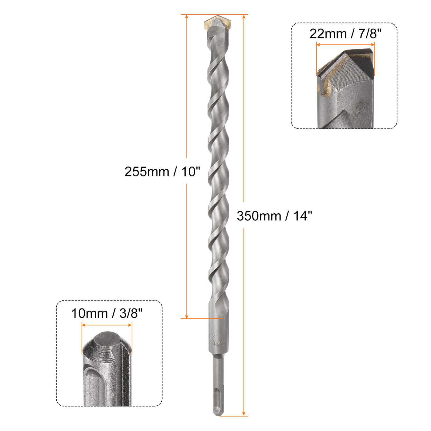 Harfington 22mm x 350mm Carbide Tip SDS-Plus Rotary Hammer Drill Bit for Masonry Concrete