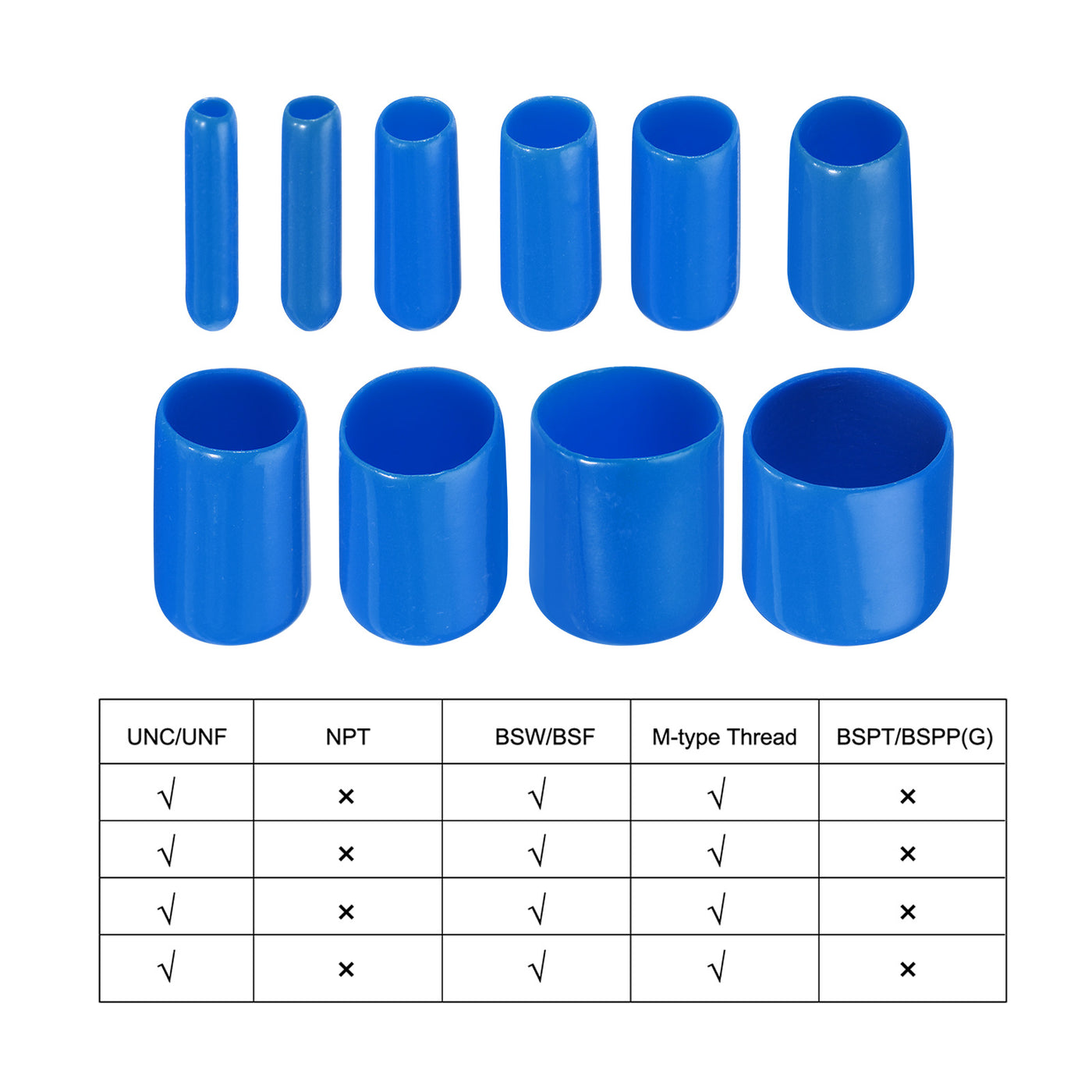 uxcell Uxcell 50pcs Rubber End Caps 7.5mm ID Vinyl PVC Round Tube Bolt Cap Cover Screw Thread Protectors Blue