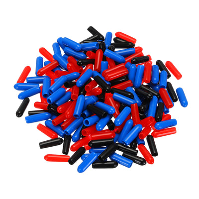 Harfington Uxcell 90pcs Rubber End Caps 3.5mm(1/8") ID Vinyl PVC Round Tube Bolt Cap Cover Screw Thread Protectors, Black Red Blue