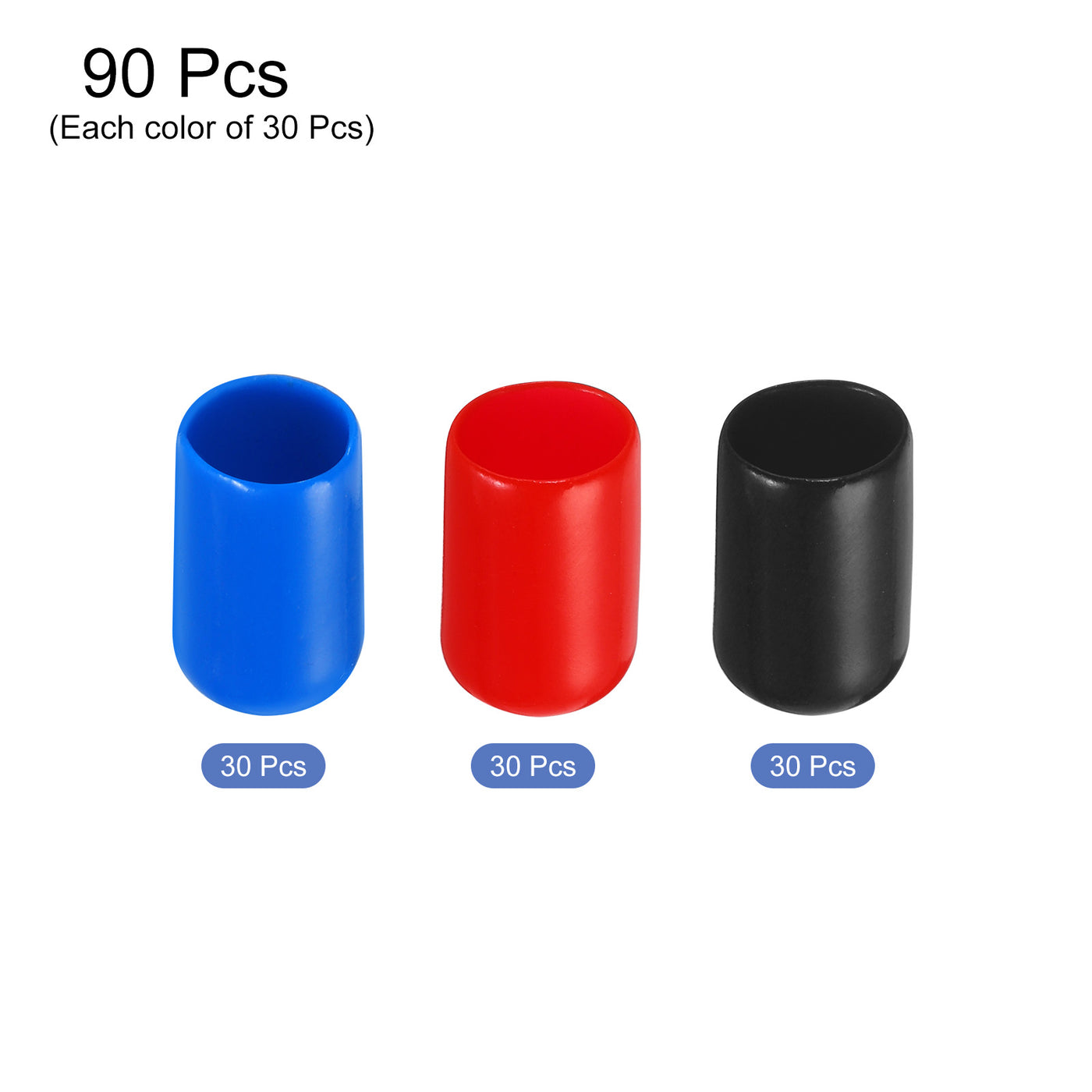 uxcell Uxcell 90pcs Rubber End Caps 8.5mm ID Vinyl PVC Round Tube Bolt Cap Cover Screw Thread Protectors, Black Red Blue