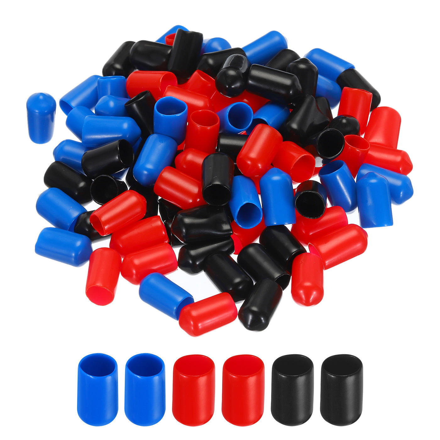 uxcell Uxcell 90pcs Rubber End Caps 8.5mm ID Vinyl PVC Round Tube Bolt Cap Cover Screw Thread Protectors, Black Red Blue