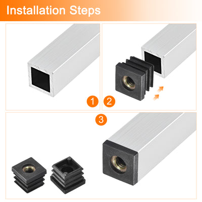 Harfington Uxcell 6 Stück Einsätze für Vierkantrohre mit M8 Gewinde, für 0,98"x0,98" OD Vierkantrohr, schwarzer Kunststoffstopfen Rollenhalterung Stuhl Endkappen Möbelbeinstopfen