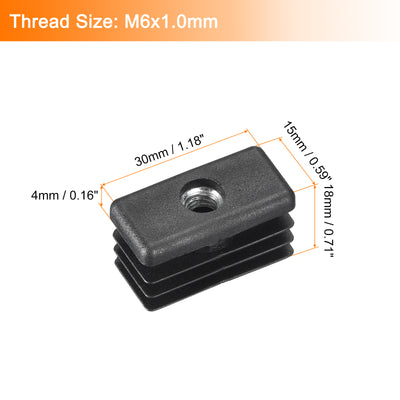 Harfington Uxcell 4 Stück Einsätze für Vierkantrohre mit M6 Gewinde, für 1,18"x0,59" OD Vierkantrohr, schwarzer Kunststoffstopfen Rollenhalterung Stuhl Endkappen Möbelbeinstopfen