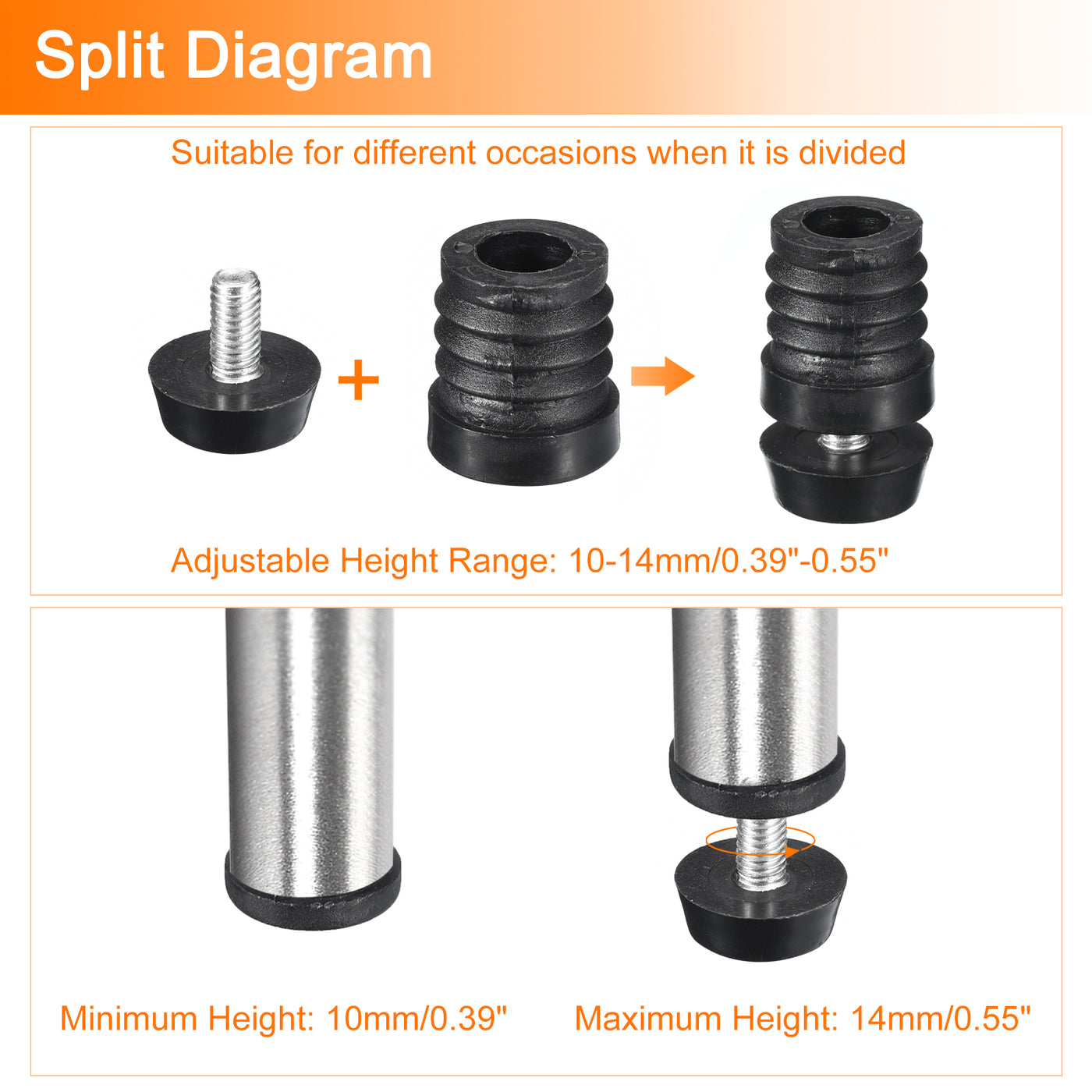 uxcell Uxcell 12Pcs Inserts for Round Tubes with Leveling Feet, for 19mm/0.75" OD Round Tube