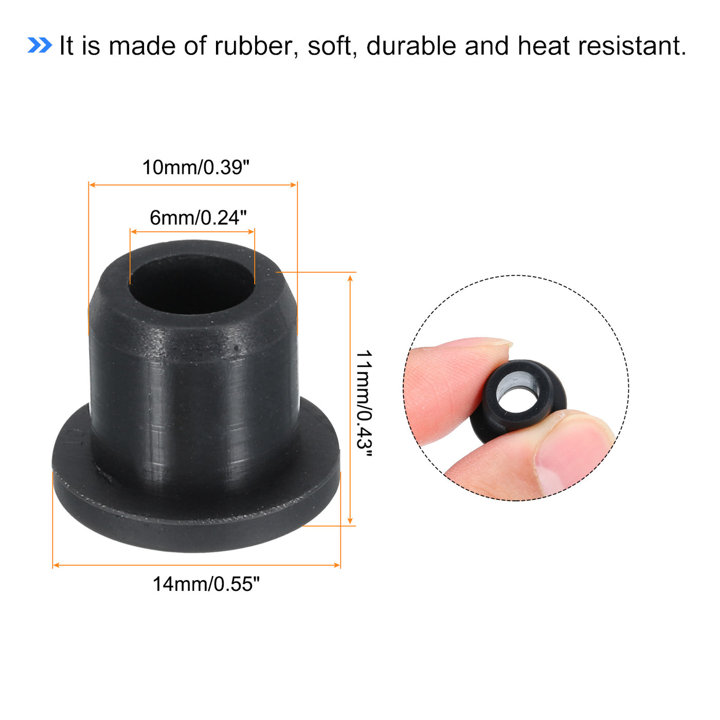 Harfington 12Pcs T Type Rubber Grommet Mount Dia 10mm ID 6mm Seal Protection Flexible Hole Plugs for Cable Pipe Black