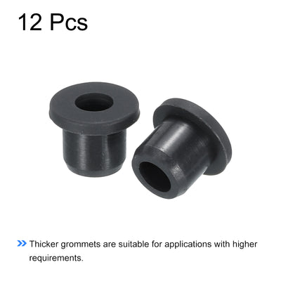 Harfington 12Pcs T Type Rubber Grommet Mount Dia 10mm ID 6mm Seal Protection Flexible Hole Plugs for Cable Pipe Black