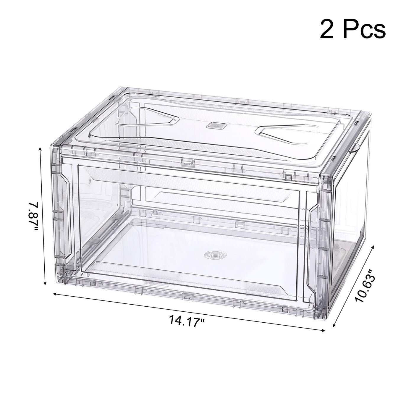 Harfington 2PCS PMMA Shoe Display Case 14.17x10.63x7.87 Inch PP Transparent Gray Large Magnetic Front Door Showcase Stackable for Closet Storage Organizer Box