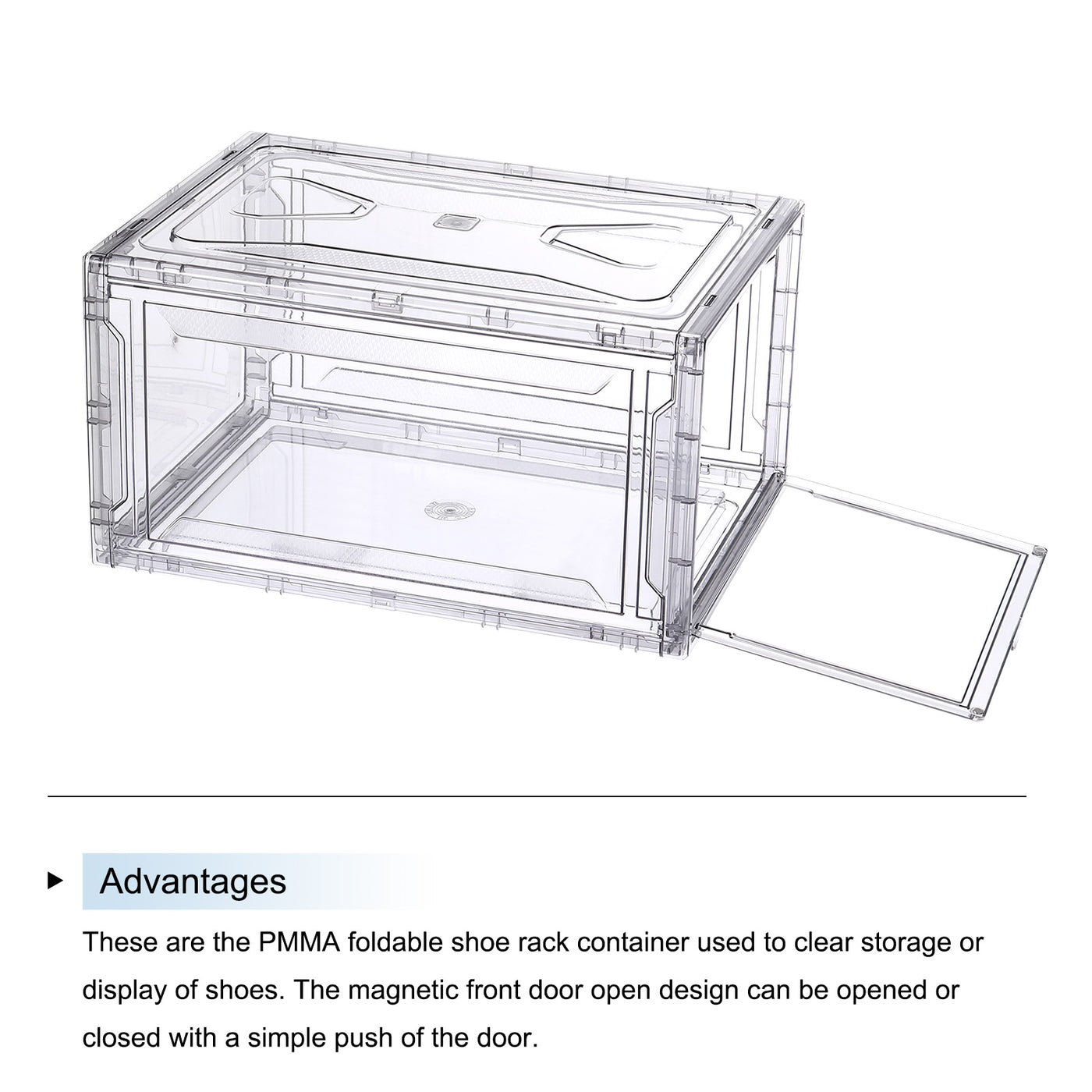 Harfington 2PCS PMMA Shoe Display Case 14.17x10.63x7.87 Inch PP Transparent Gray Large Magnetic Front Door Showcase Stackable for Closet Storage Organizer Box