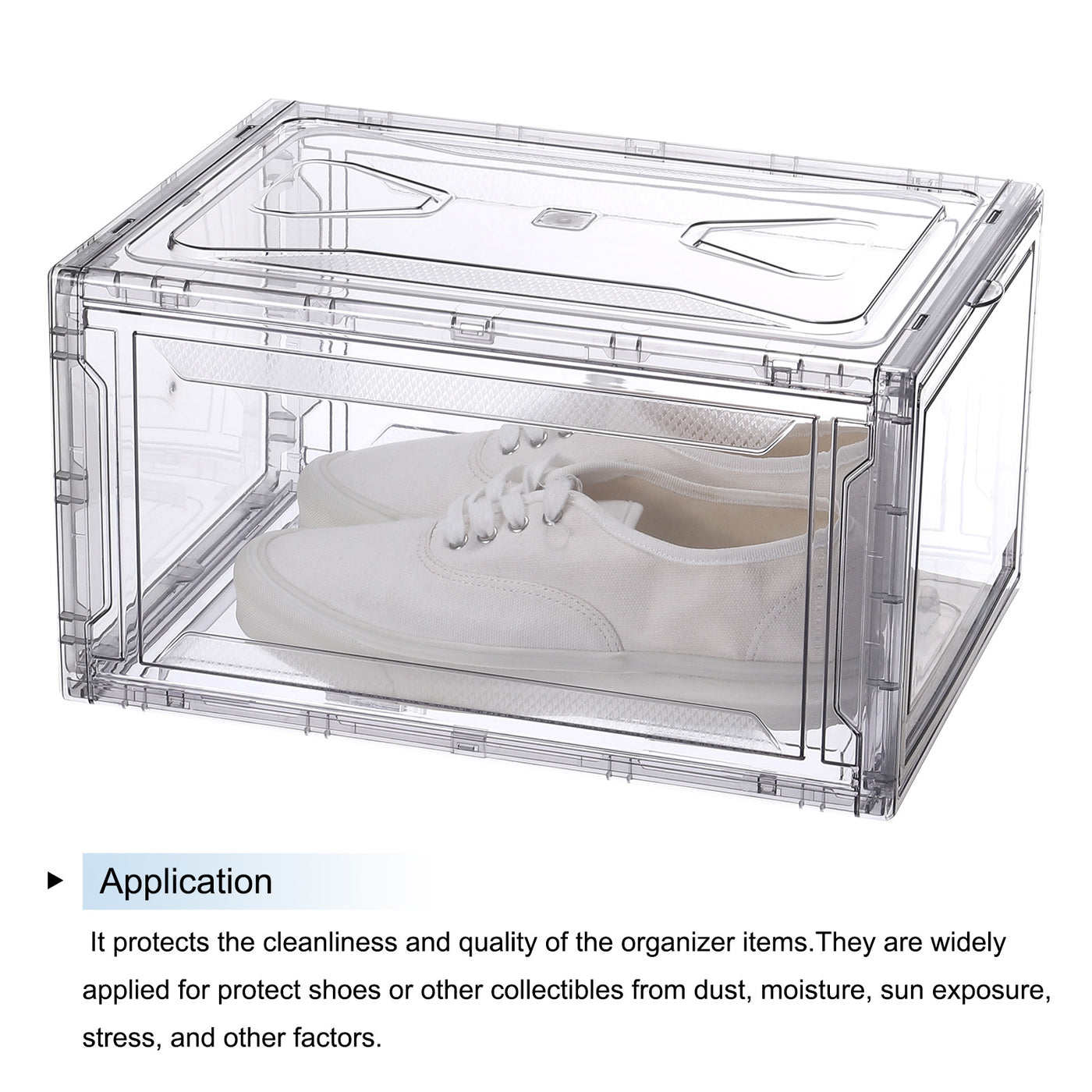 Harfington 2PCS PMMA Shoe Display Case 14.17x10.63x7.87 Inch PP Transparent Gray Large Magnetic Front Door Showcase Stackable for Closet Storage Organizer Box