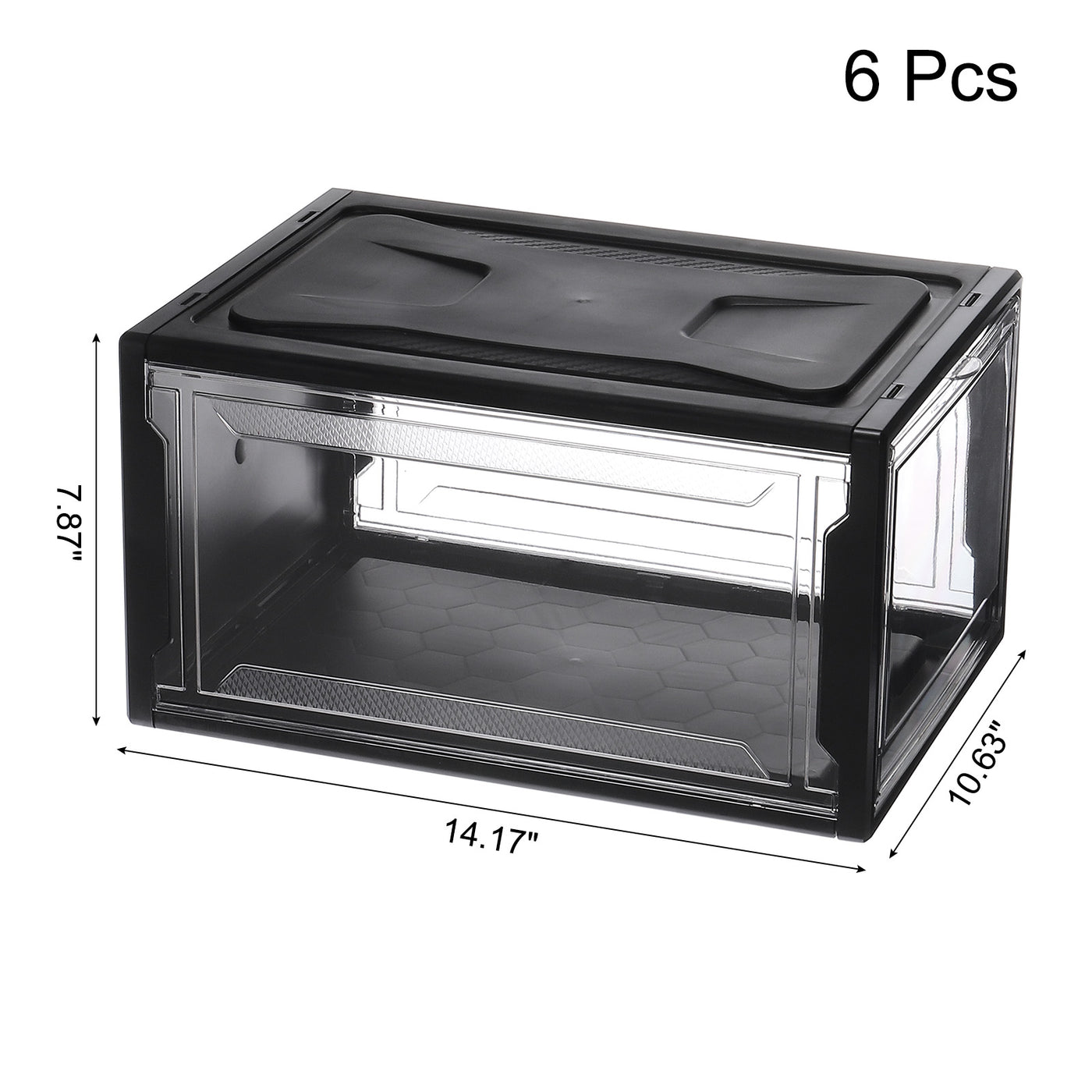 Harfington 6PCS PMMA Shoe Display Case 14.17x10.63x7.87 Inch PP Transparent Black Large Magnetic Front Door Showcase Stackable for Closet Storage Organizer Box