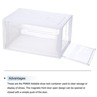 Harfington PMMA Shoe Display Case 14.17x10.63x7.87 Inch PP Transparent White Large Magnetic Front Door Showcase Stackable for Closet Storage Organizer Box