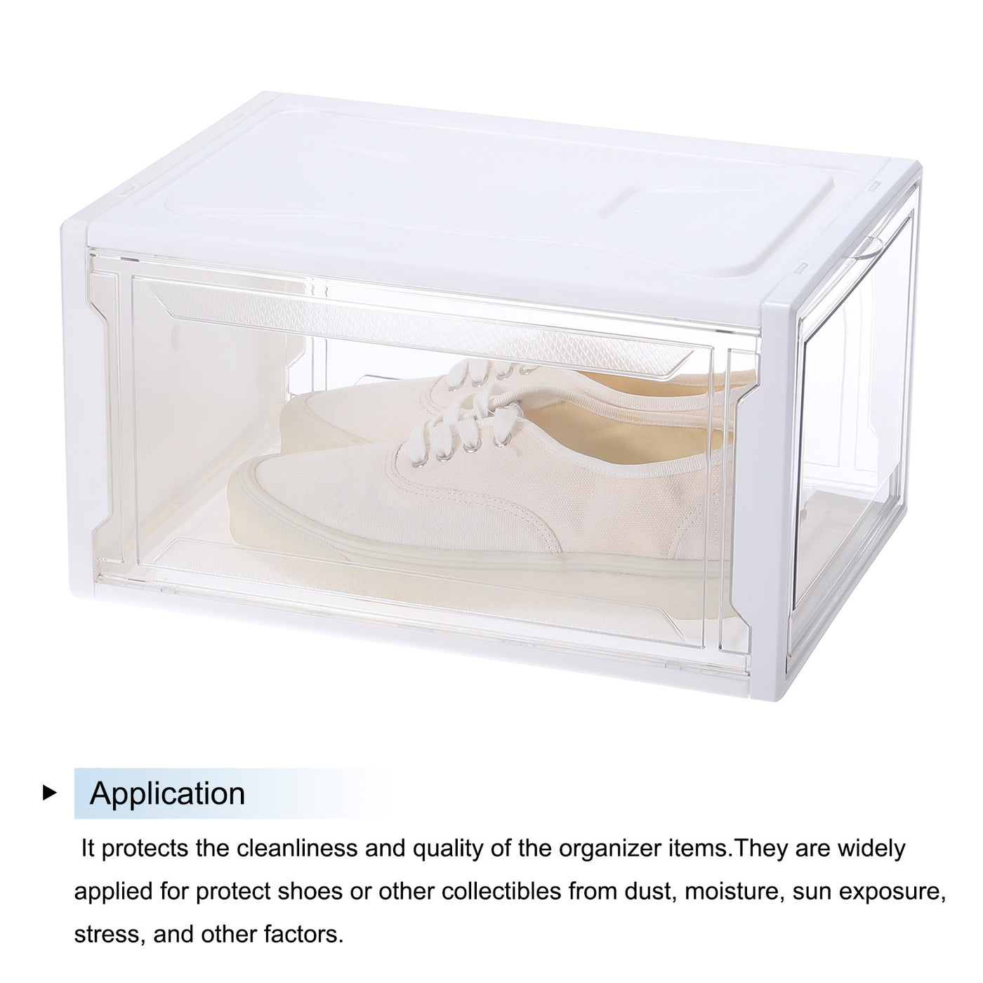 Harfington PMMA Shoe Display Case 14.17x10.63x7.87 Inch PP Transparent White Large Magnetic Front Door Showcase Stackable for Closet Storage Organizer Box