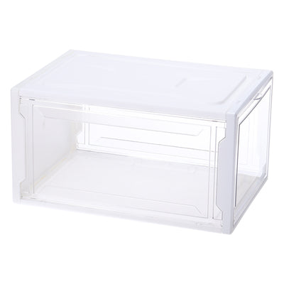 Harfington PMMA Shoe Display Case 14.17x10.63x7.87 Inch PP Transparent White Large Magnetic Front Door Showcase Stackable for Closet Storage Organizer Box