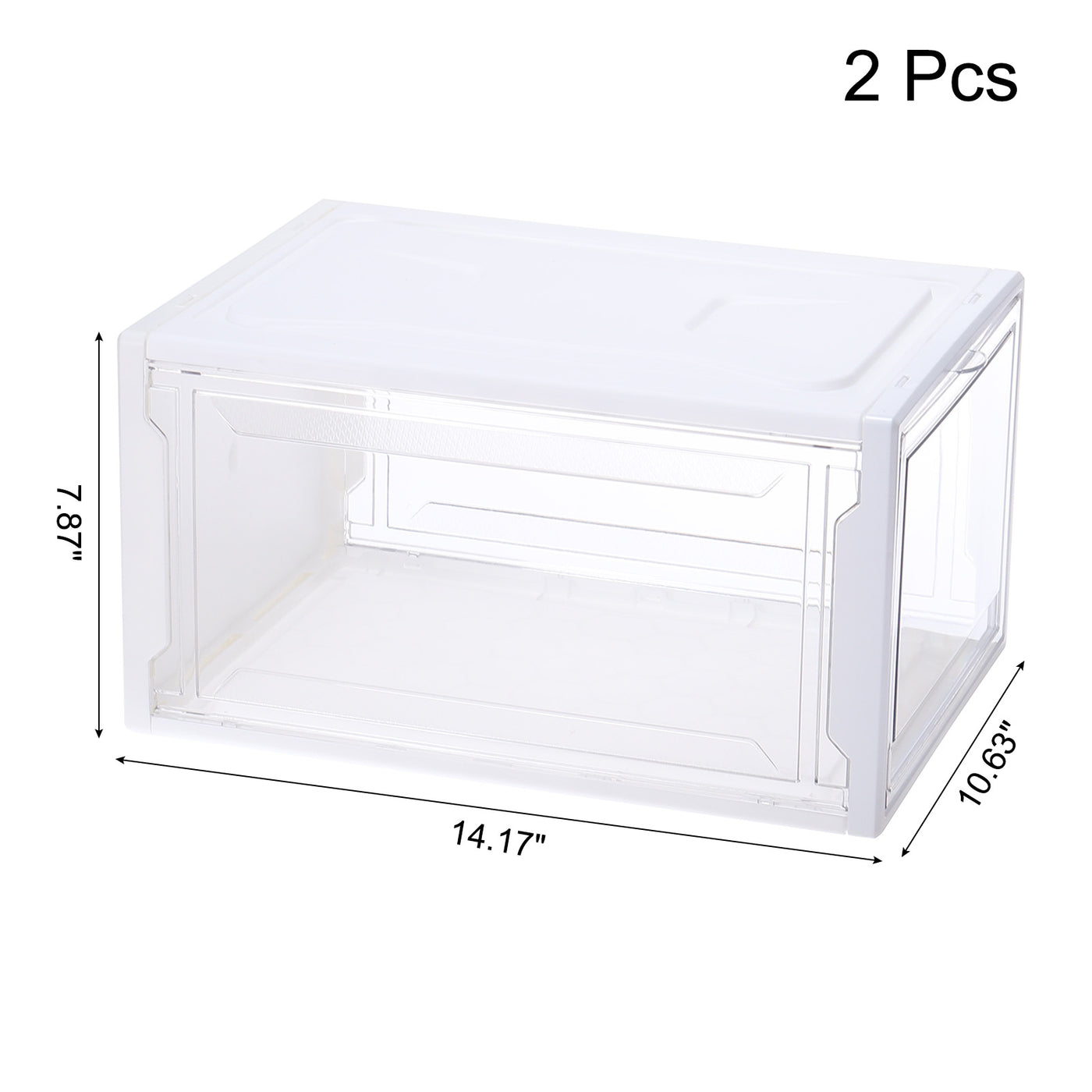 Harfington 2PCS PMMA Shoe Display Case 14.17x10.63x7.87 Inch PP Transparent White Large Magnetic Front Door Showcase Stackable for Closet Storage Organizer Box