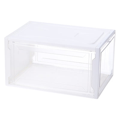 Harfington 2PCS PMMA Shoe Display Case 14.17x10.63x7.87 Inch PP Transparent White Large Magnetic Front Door Showcase Stackable for Closet Storage Organizer Box