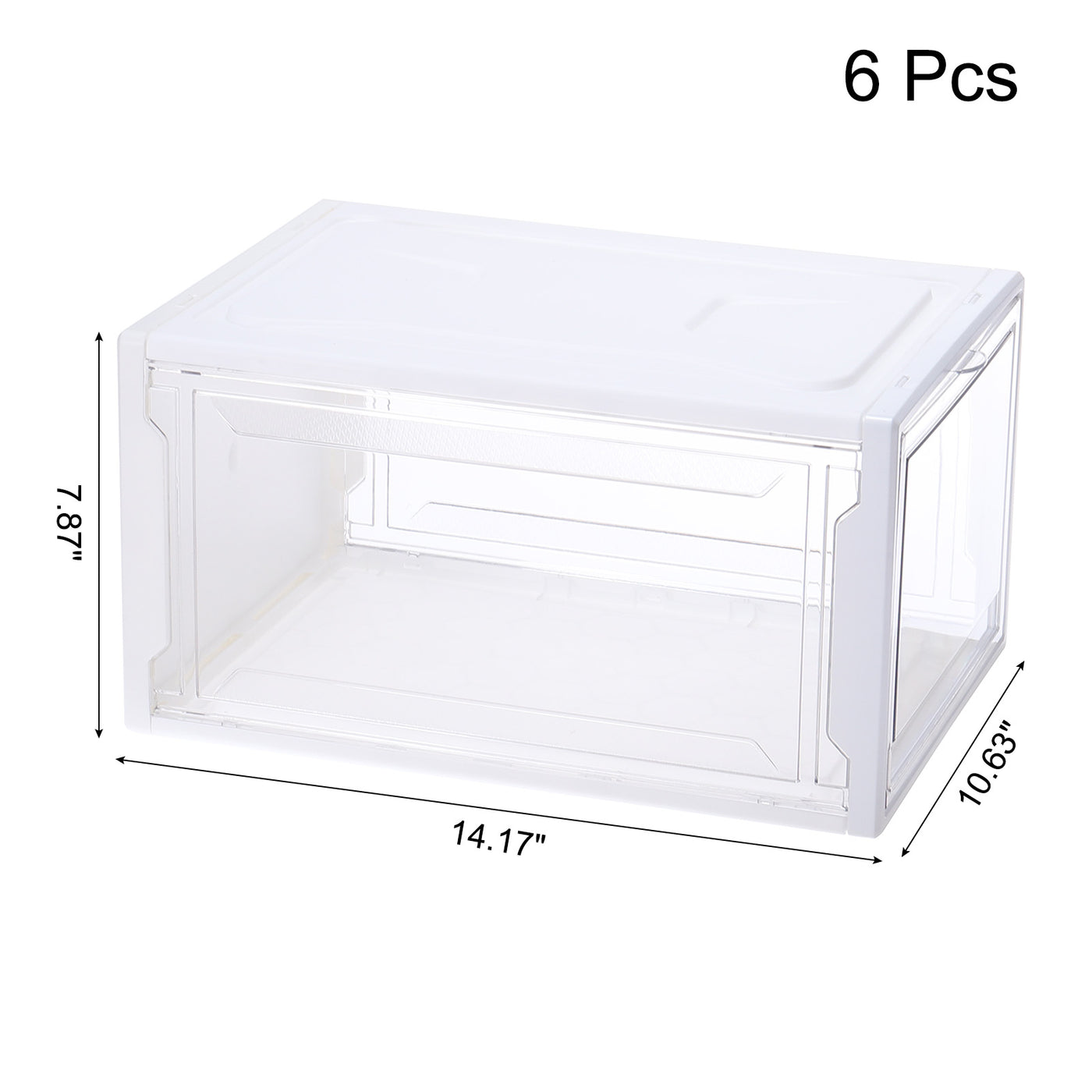 Harfington 6PCS PMMA Shoe Display Case 14.17x10.63x7.87 Inch PP Transparent White Large Magnetic Front Door Showcase Stackable for Closet Storage Organizer Box