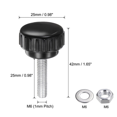 Harfington Uxcell 4 Sets Knurled Knobs with Nuts Washers, M6 x 25mm Carbon Steel Stud 25mm Head