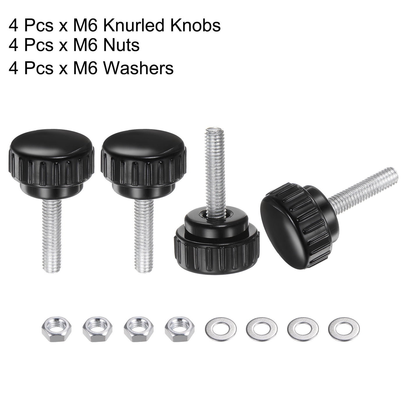 uxcell Uxcell 4 Sets Knurled Knobs with Nuts Washers, M6 x 25mm Carbon Steel Stud 25mm Head