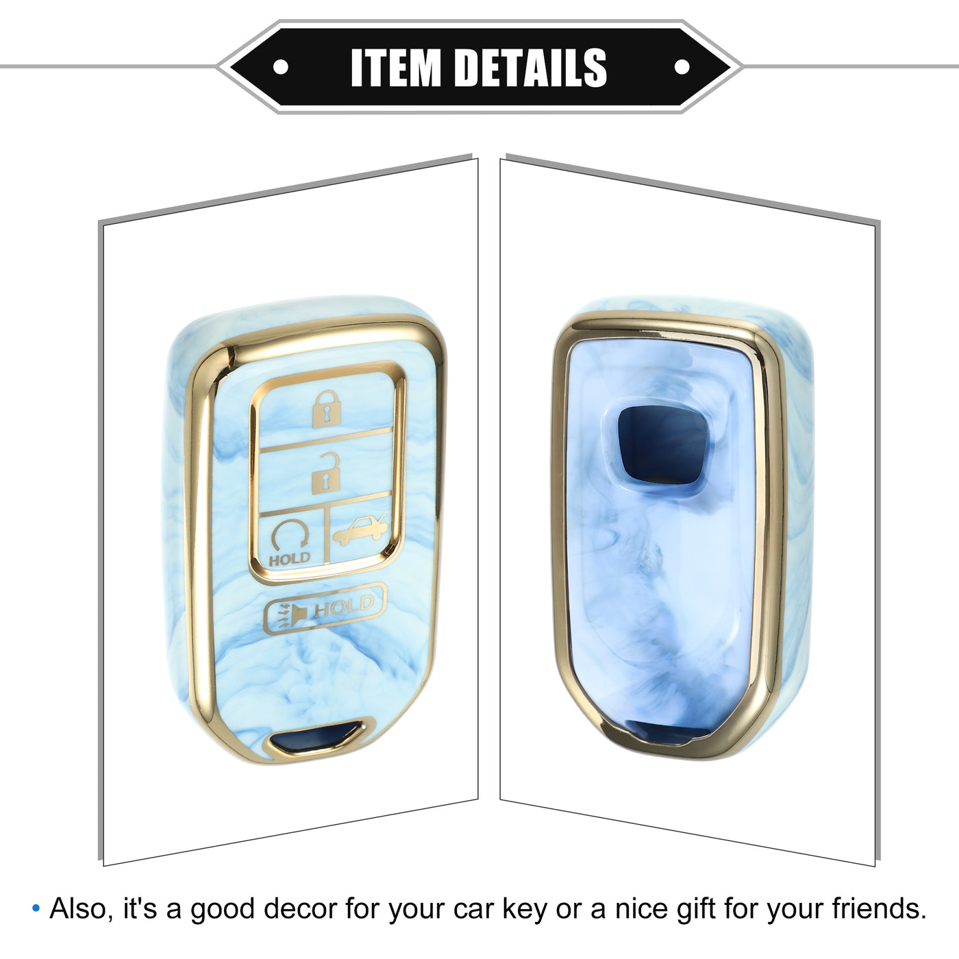 VekAuto Key Fob Cover Compatible for Honda Accord CRV, 5 Button Porcelain Pattern Soft TPU Blue Remote Keyless Smart Key Fob Case Protection Shell