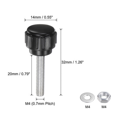 Harfington Uxcell 4 Sets Knurled Knobs with Nuts Washers, M4 x 20mm Carbon Steel Stud 14mm Head