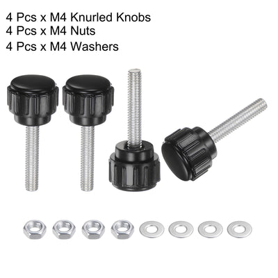 Harfington Uxcell 4 Sets Knurled Knobs with Nuts Washers, M4 x 20mm Carbon Steel Stud 14mm Head